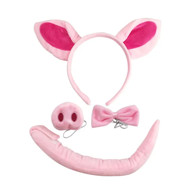 4 pièces ENSEMBLE ROBE FANTAISIE COCHON OREILLES NEZ ET ARRIÈRE COSTUME ANIMAL ACCESSOIRE