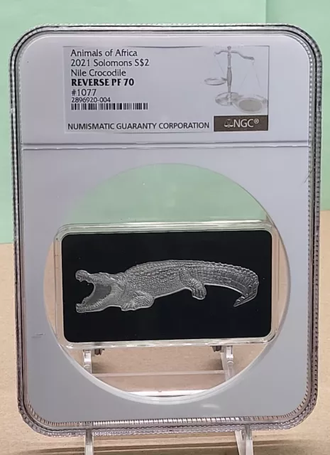 2021 1oz SOLOMAN ISLANDS - ANIMALS OF AFRICA - NILE CROCODILE COIN NGC REV PF70