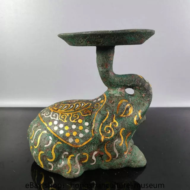 5.6" Old china Gilt bronze silver dynasty Foo Fu animal elephant candle stick