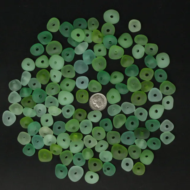 green lime center drilled 3mm big hole sea beach glass 10 pcs lots  pendant