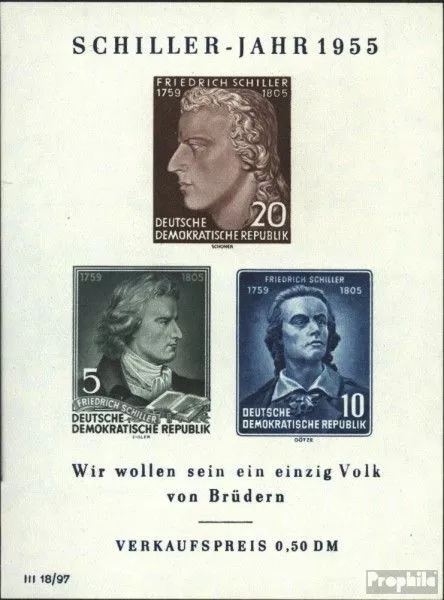 DDR Bloc 12 (édition complète) neuf 1955 Frédéric schiller