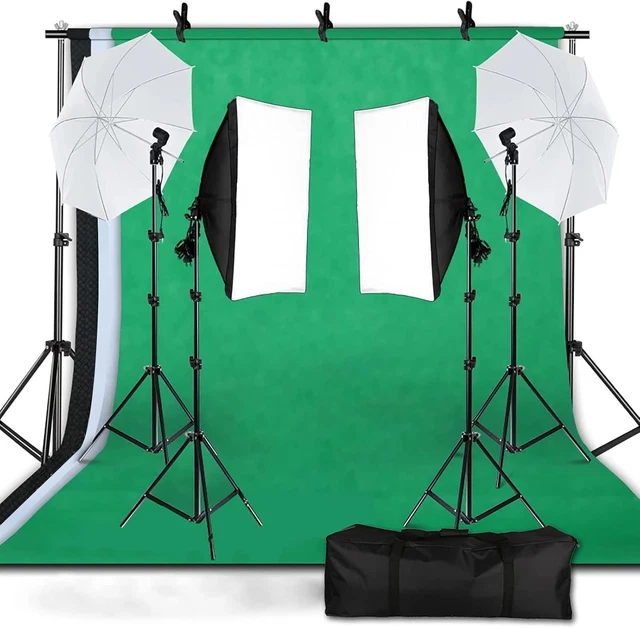 EMART Kit Supporto per Fondale Regolabile da 2,6 m × 3 m, Sfondo Verde con 2 Morsetti e Borsa