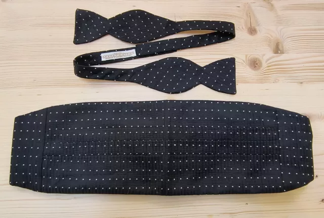 CARROT & GIBBS  Black w/ White Micro Polka Dot Bow Tie Cummerbund - SILK - USA