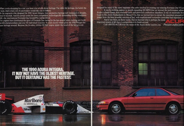 1990 Acura Integra Formula One V-6 Engine Racetracks Race Car VINTAGE PRINT AD