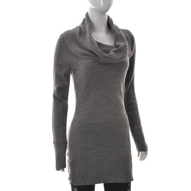 H&M Femme Châle Col Bénitier Tunique Tricot Pull Long Manche Taille EUR-S Gris