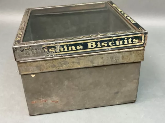 1930's Loose-Wiles Tin Biscuit Co. Box Sunshine Biscuits Metal Display Glass Lid