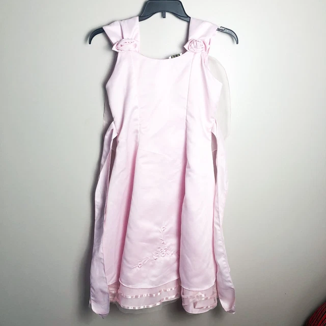 Sugar Plum Pink Satin Tie Waist Special Occasion Dress Girls 14