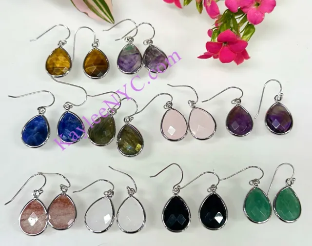 Wholesale Lot 10 Pairs Natural Crystal Sterling Silver Dangling Earring