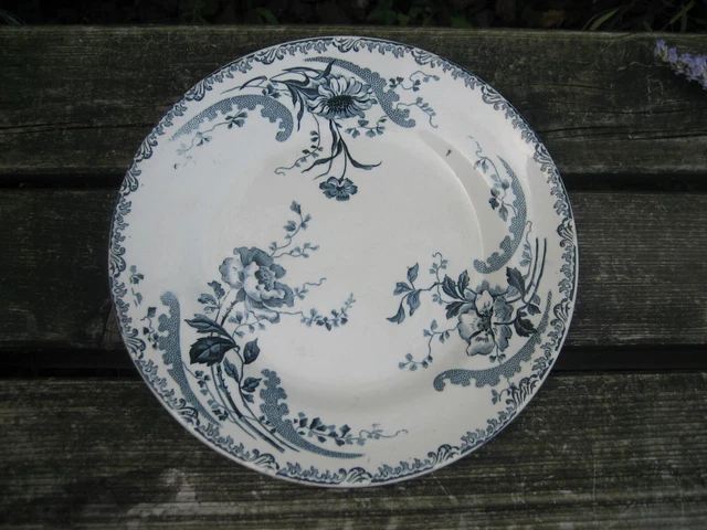 Lot De 2 Assiettes Anciennes Louis XV Terre De Fer HB & Cie - Motif Bleu, Faïence