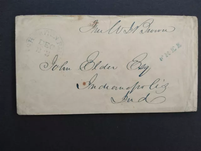 William J Brown 1850 (circa) Congressional Free Frank Cover, Indiana Rep