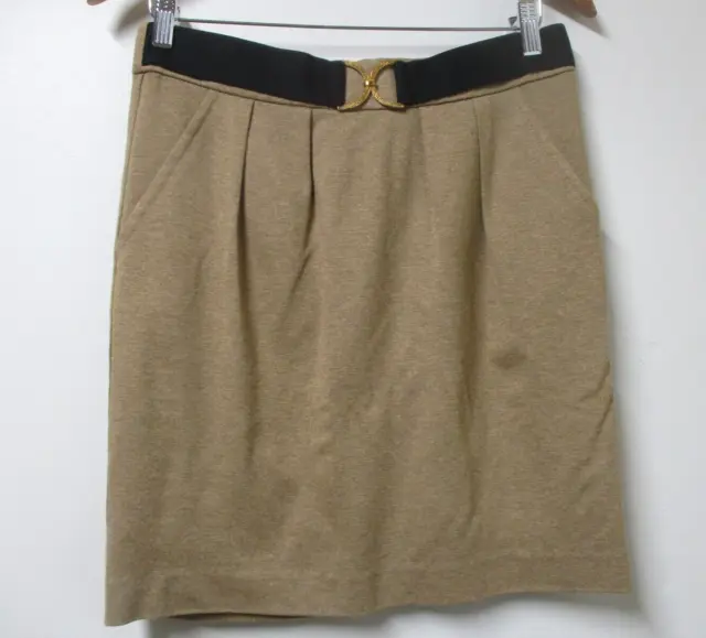 TRINA TURK brown pleated pocket black gold buckle belt stretch skirt sz 6