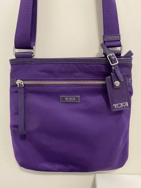 Tumi Yoyageur Devon Crossbody Nylon Leather Shoulder Purple Tote Bag