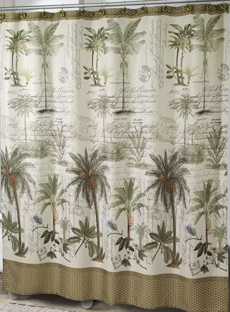 Avanti Colony Palm Fabric Shower Curtain Ivory 72”x72” Tropical Caribbean Island