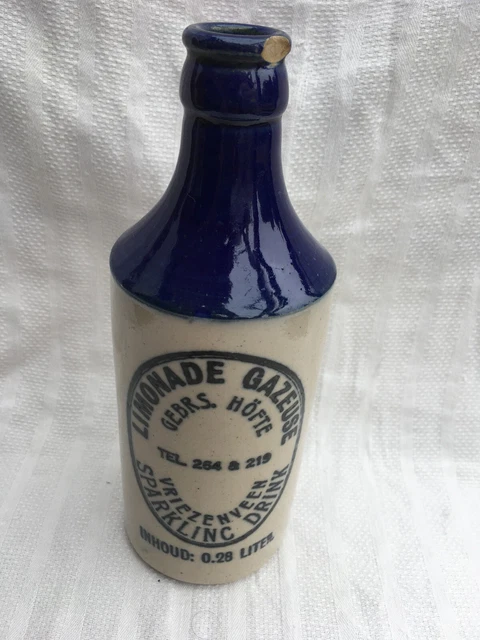 Blue top 1939 wartime lemonade ginger beer mineral soda stoneware bottle