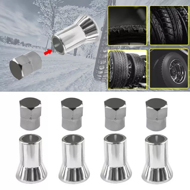 4pcs TR413 Silver Chrome Car Tire Wheel Tyre Valve Stem Hex Caps & Sleeve Cover