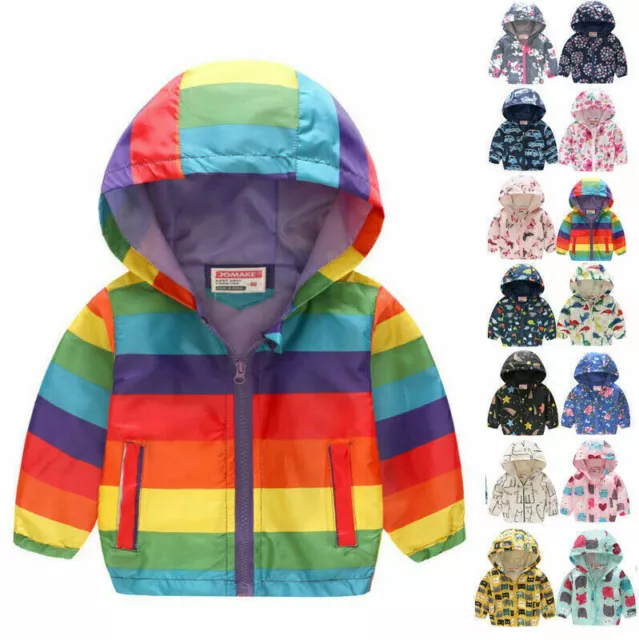 Kid Boys Girls Toddlers Hoodie Casual Rainbow Floral Hooded Coat Jacket Outwear