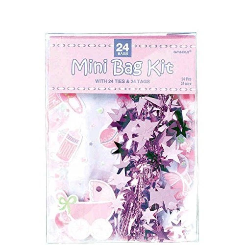 Amscan Mini Baby Shower Celofán favor de Fiesta Bolsas Kit (24 Contar ), Rosa