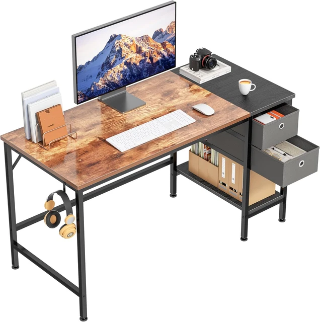 Scrivania Lailang 200x60x82 Cm In Stile Vintage – Con Cassetti E Ganci, In Legno E Metallo, Per Due Postazioni, Colore Marrone Rustico