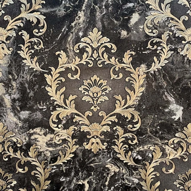 Vasari Marmor schwarzgold Damast italienisch schwer Vinyl Tapete 534382