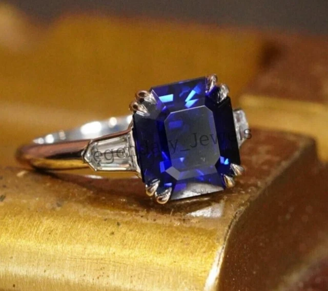 Blue Tanzanite Ring, Asscher Cut Women Ring 925Sterling Silver Lab created ring