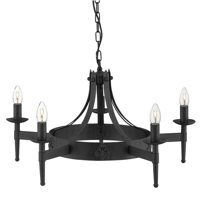 5 Lichter Matt Schwarz Schmiedeeisen Decken Pendelleuchte mit Kerzenstil Halter