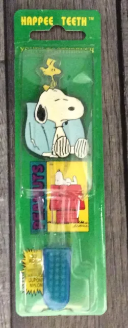 Vintage Snoopy & Woodstock Toothbrush Peanuts Happee Teeth With Travel Cap NIB