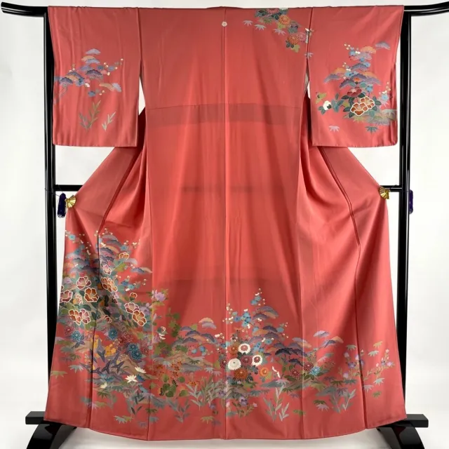 Japanese kimono  "HOUMONGI" SILK, Sign, a family crest, Camellia,Plants 64".2169
