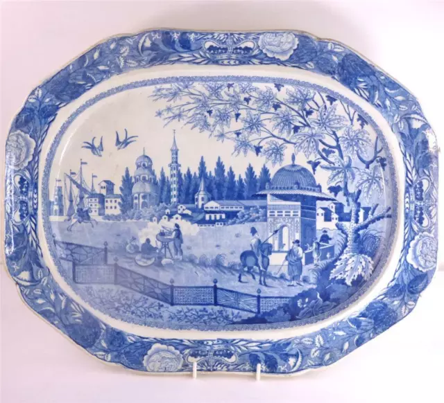 M109 Large Antique J&W Ridgeway Blue White Pearlware Charger Eastern Port