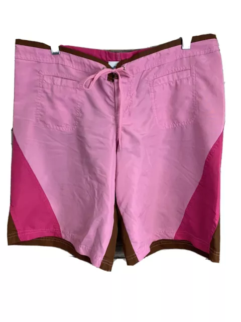 Miken Pink/Brown Board Shorts 100% Polyester Front Pockets Junior's Size L