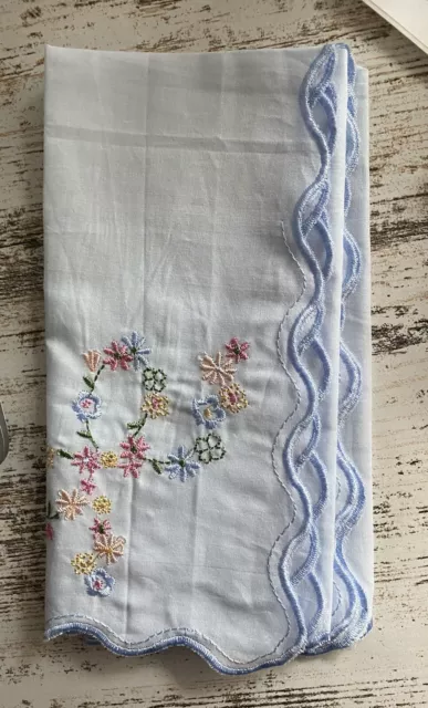 Vintage Wedding Light Blue Floral Embroidered Cotton Soft Handkerchief Hanky