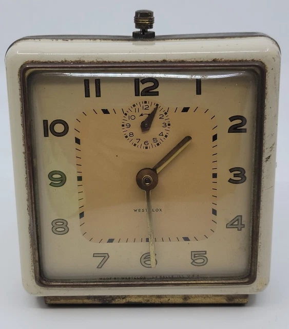 VINTAGE ORIGINAL 1940S Westclox Antique Wind Up Alarm Clock Square Face