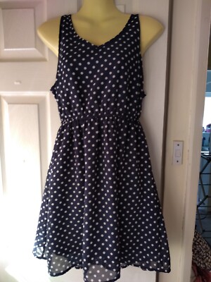 Ladies navy and white spotted dress with lining size 10-12 H&M