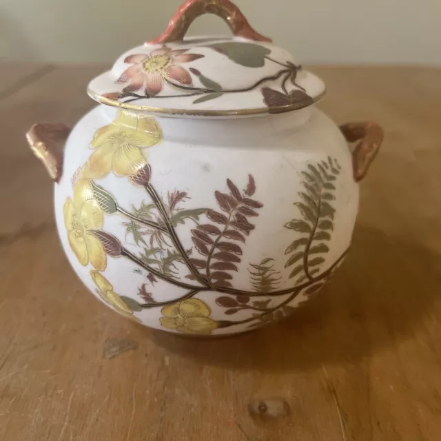 Royal Worcester Hand Painted Covered Sugar Bowl 2010, c1887, 4 1/2" Tall