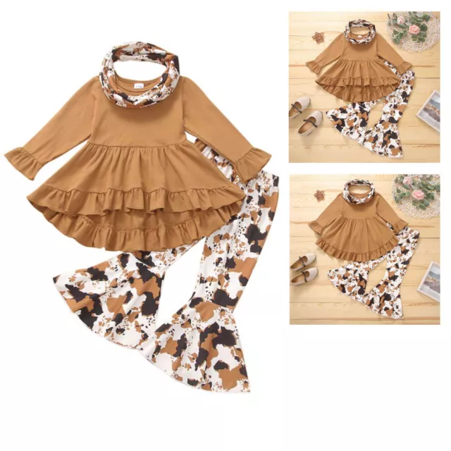 Toddler Kids Baby Girls Clothes Set Ruffle Long Sleeve Tops+Flared Pants Outfits