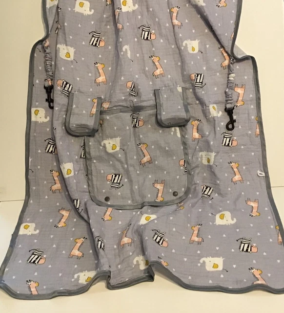 Icopuca Cotton Muslin Car Seat Canopy Cover Animals Gray Gender Neutral