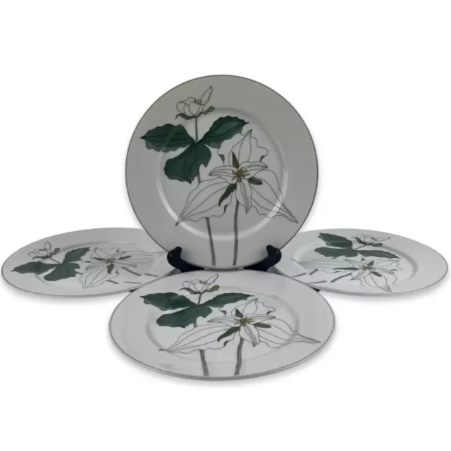 Block Spal Watercolors Trillium Salad Plates Lot of 4 VTG 7 3/4" White Floral