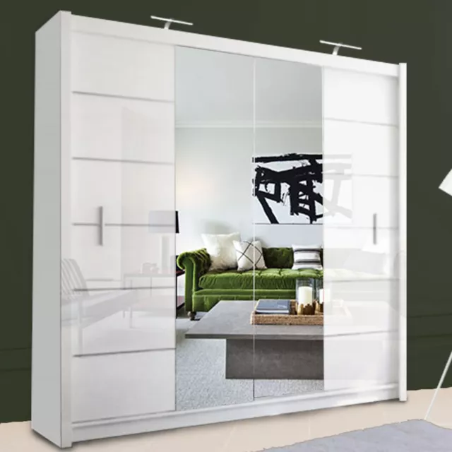 Modern Double Sliding Door Wardrobe Center Mirror LISBON 2 COLOURS - 3 SIZES