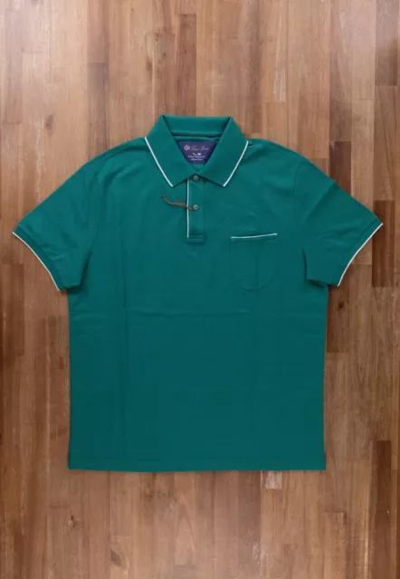 LORO PIANA Regatta green pique cotton polo shirt Size Large authentic NWT