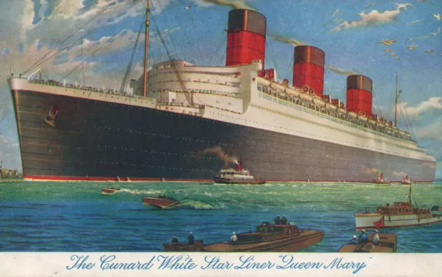 Scarce Vintage Cunard White Star Liner Ocean Steamship Rms Queen Mary Postcard