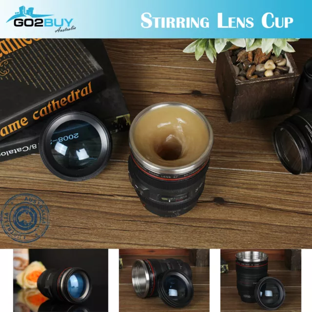 DSLR Camera Lens Self Mixing Automatic Stirring Cup Stainless Steel Coffee Mug