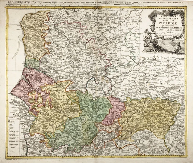 Picardie Amiens Artois Abbeville Arras Montrueil Lille France map carte Homann