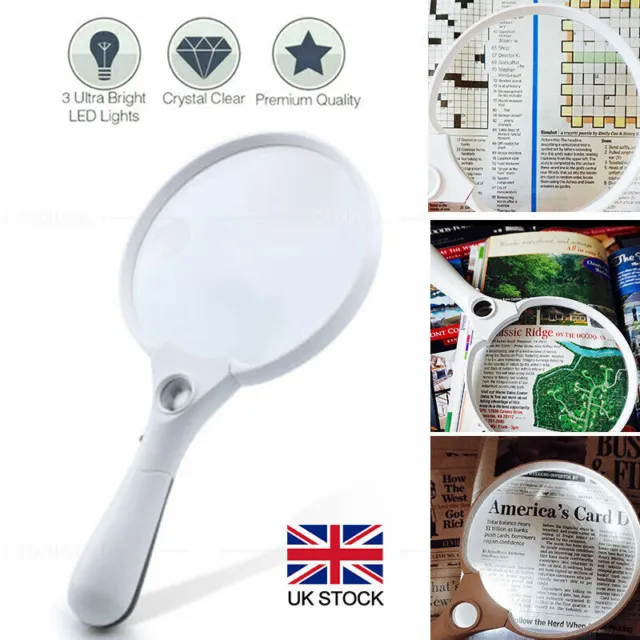 25X Magnifying Glass Extra Reading Magnifier 3 LED Light Jewelry Large Handheld