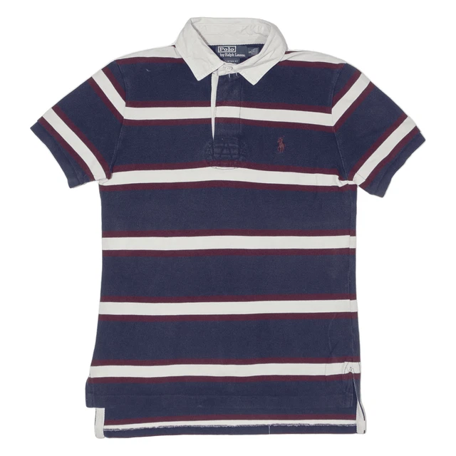 Polo RALPH LAUREN Custom Fit Shirt Blu a Righe Maniche Corta Uomo S