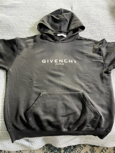 MINT Unisex Givenchy Distressed Hoodie, Black, Size SM