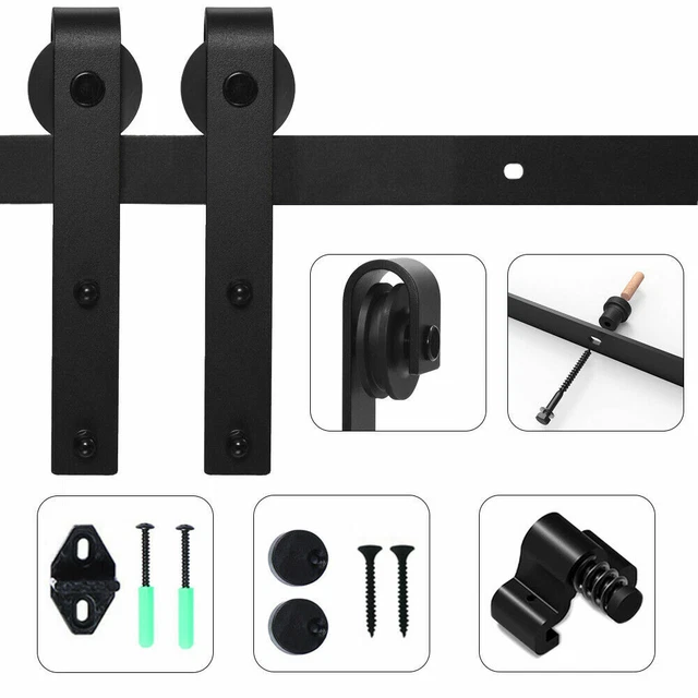 Steel Sliding Barn Door Hardware Kit 5FT/6FT/8FT for Single/Double Wood Doors 3