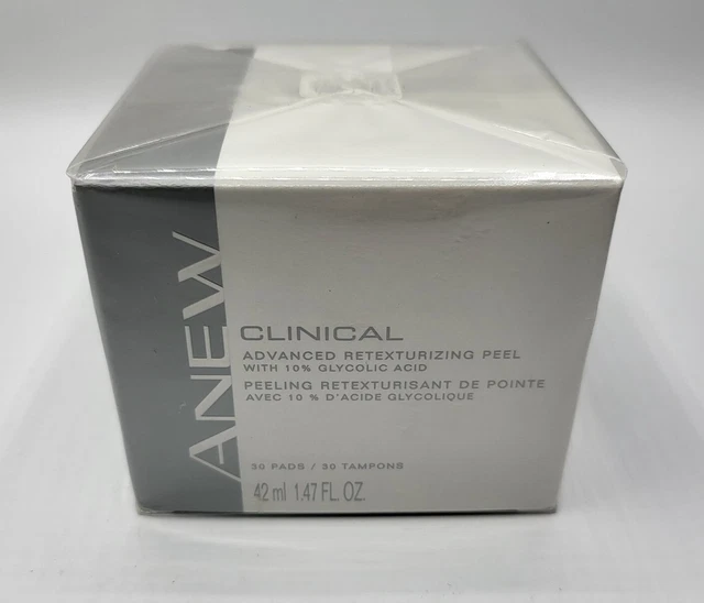PEELING RETEXTURIZANTE AVANZADO GLICÓLICO Avon ANEW Clinical 1,47 oz 30 almohadillas NUEVO DE NUEVO