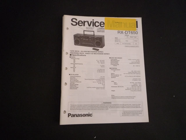 ORIGINAL SERVICE MANUAL Schaltplan Panasonic RX-DT650 EUR 12,50 ...
