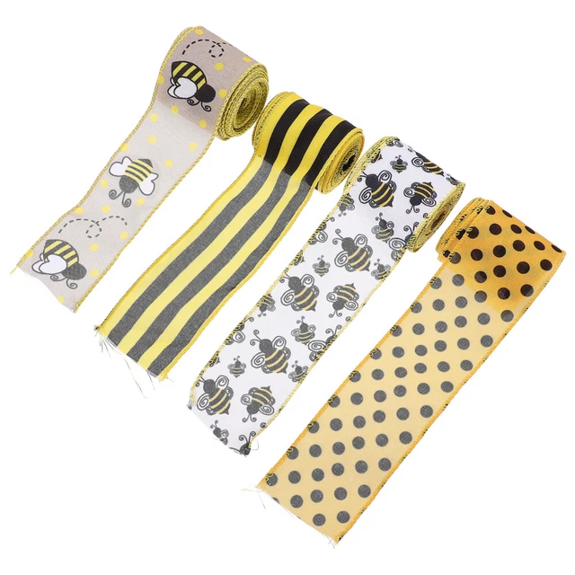 4 Rolls Polyester Bee Webbing Party Decoration Burlap Ribbon