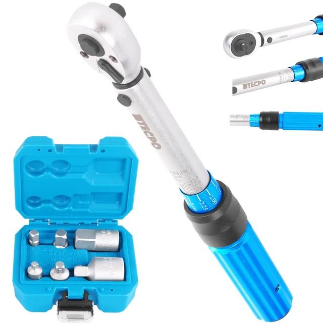 TECPO DREHMOMENTSCHLÜSSEL 1/4 ZOLL 5-25 Nm DREHMOMENT SCHLÜSSEL + ADAPTER SATZ