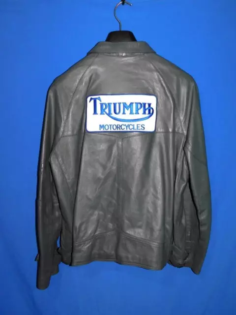 Vintage Outringger Sz 42 Gray Leather Wool Lined Jacket Triumph Motorcycle Patch